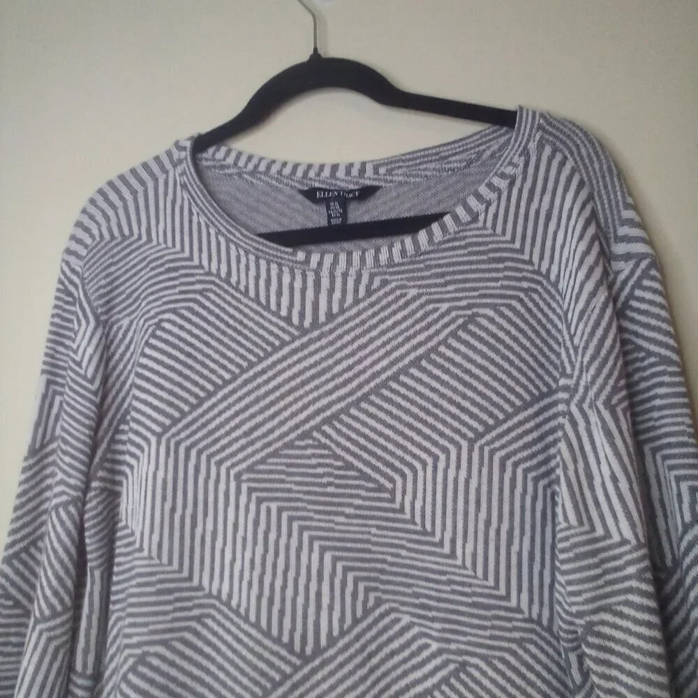 Ellen Tracy Sweater Pullover XL Women Long Sleeve Pattern Gray White